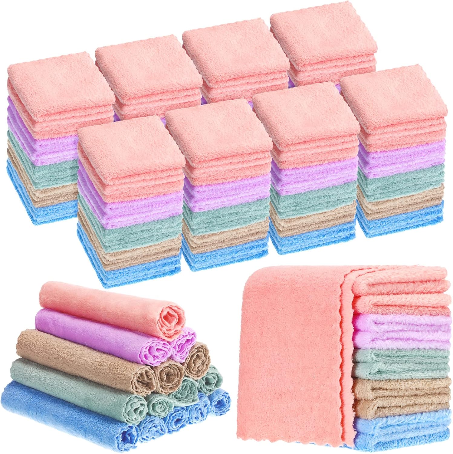 Handepo 100 pack baby washcloths front view colorful microfiber
