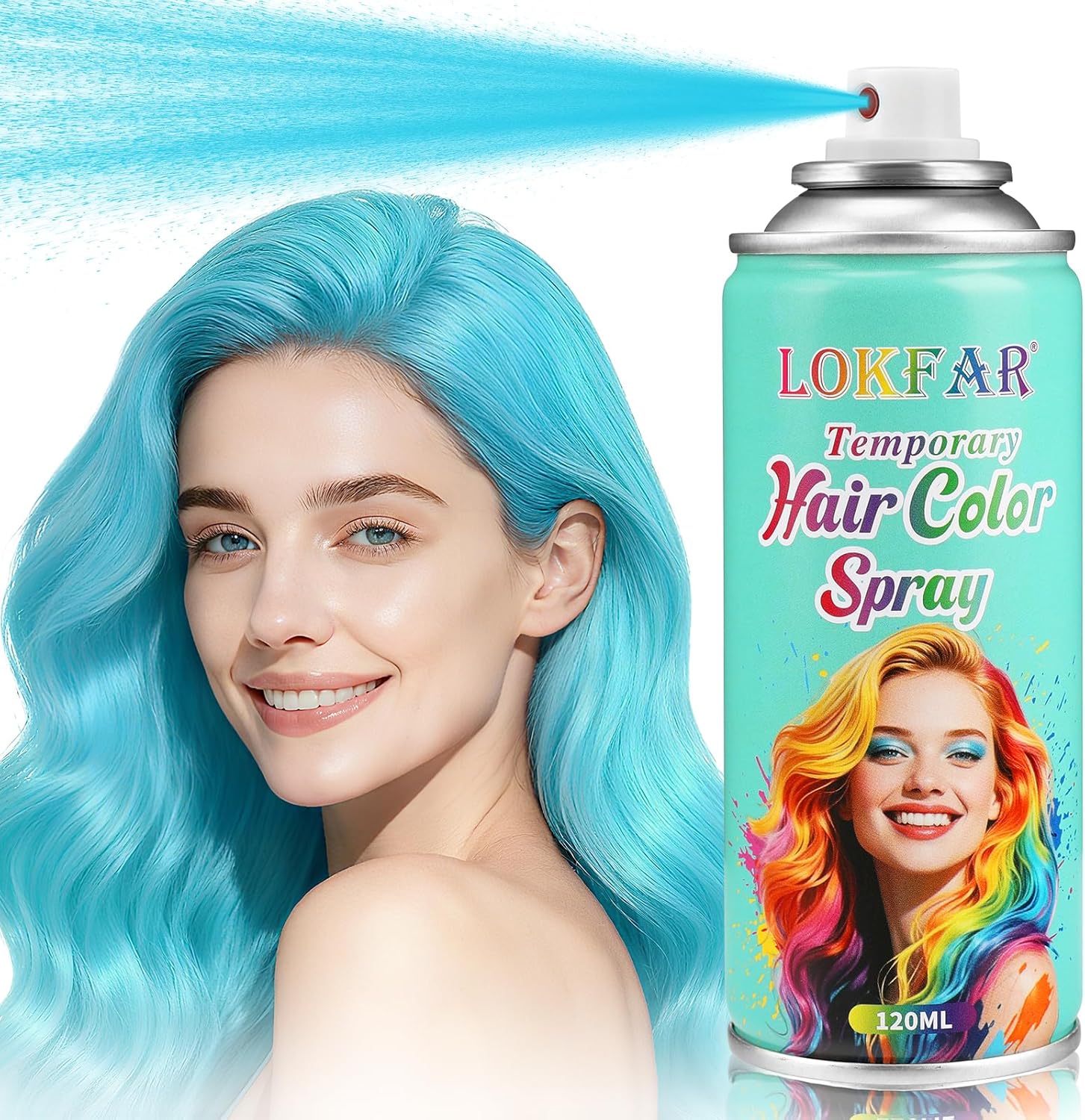 BEFIVECOK Light Blue Hair Spray temporary color front view aerosol can