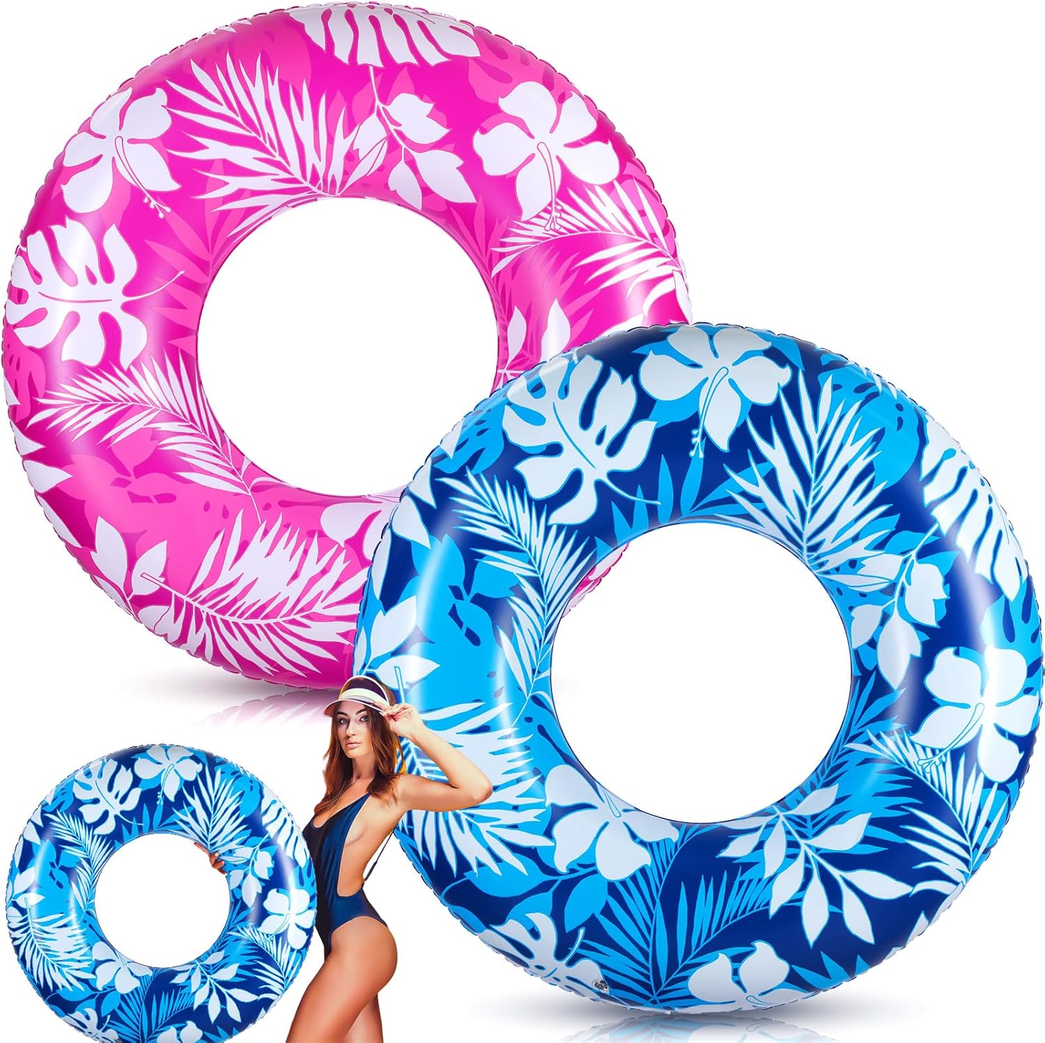 ShinyRelief Inflatable Pool Floats front view showing tropical leaves print