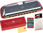 Hohner Golden Melody diatonic harmonica angled view displaying red comb