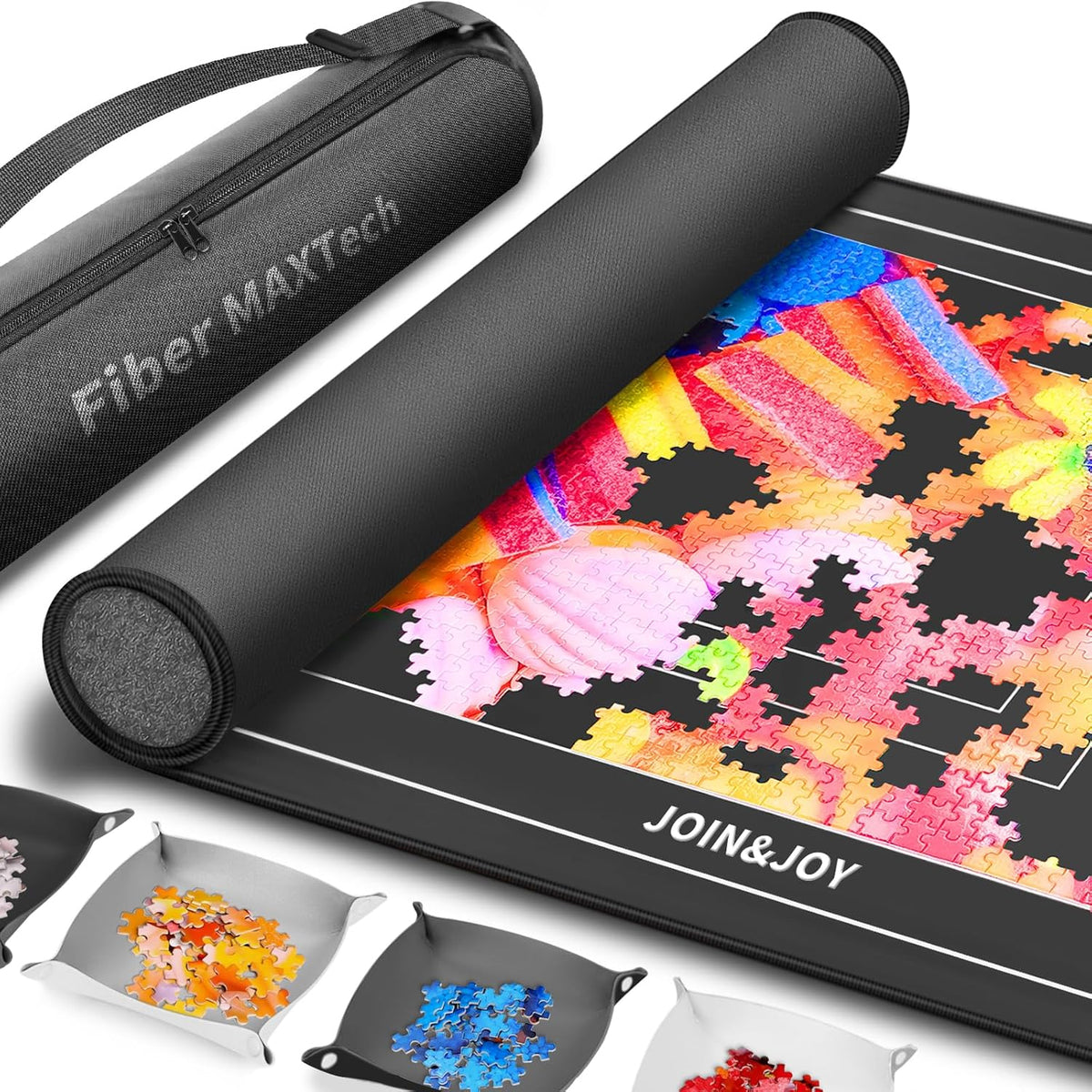 Join And Joy Jigsaw Puzzle Mat Roll Up front view of the portable rollup puzzles keeper