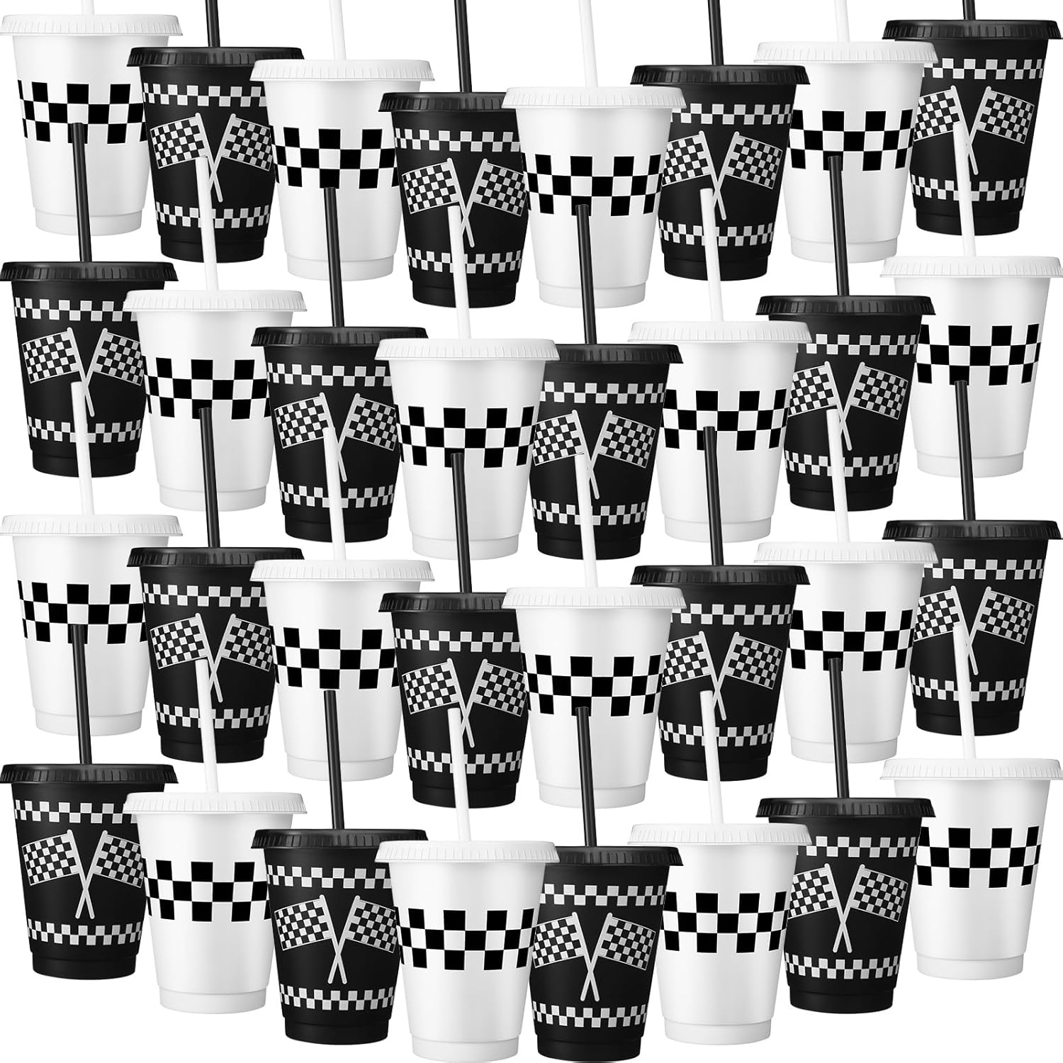 Sieral 30 piece checkered race car party cups front view