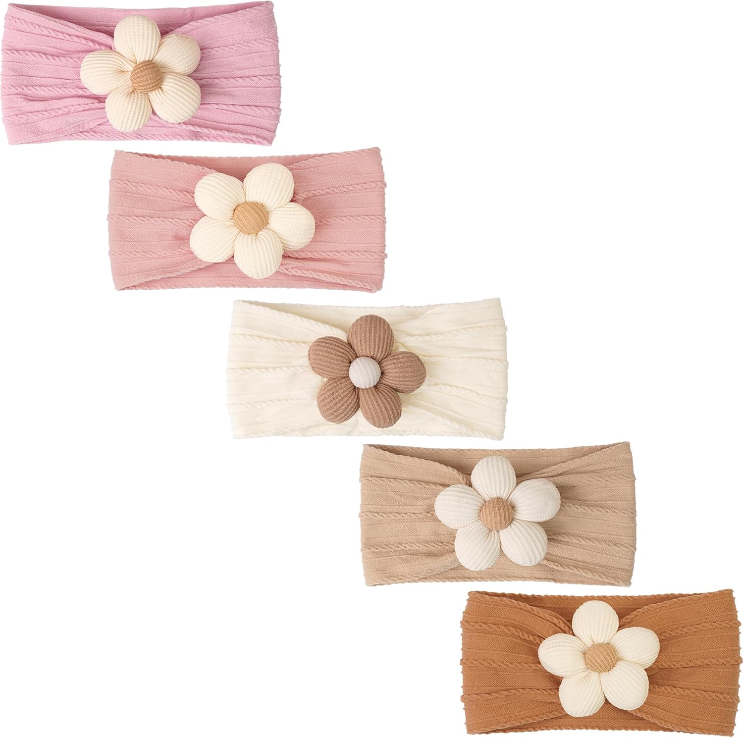 Céllot 5 pieces baby flower nylon headbands front view