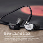 MEE audio M6 PRO in-ear monitors paired with headset cable and microphone