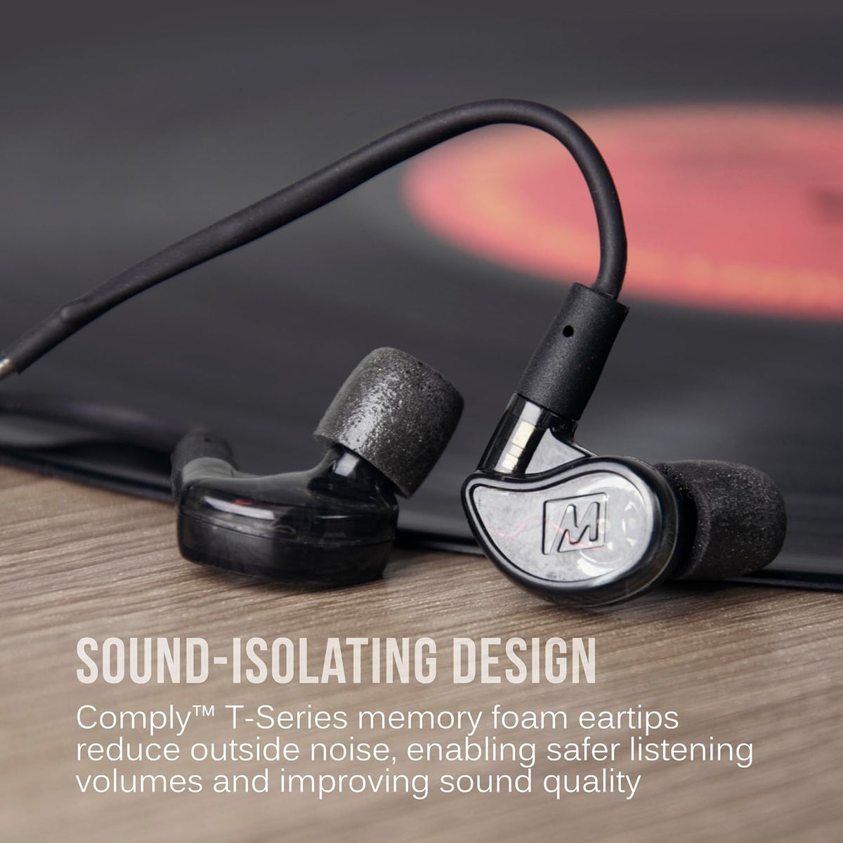 MEE audio M6 PRO in-ear monitors paired with headset cable and microphone