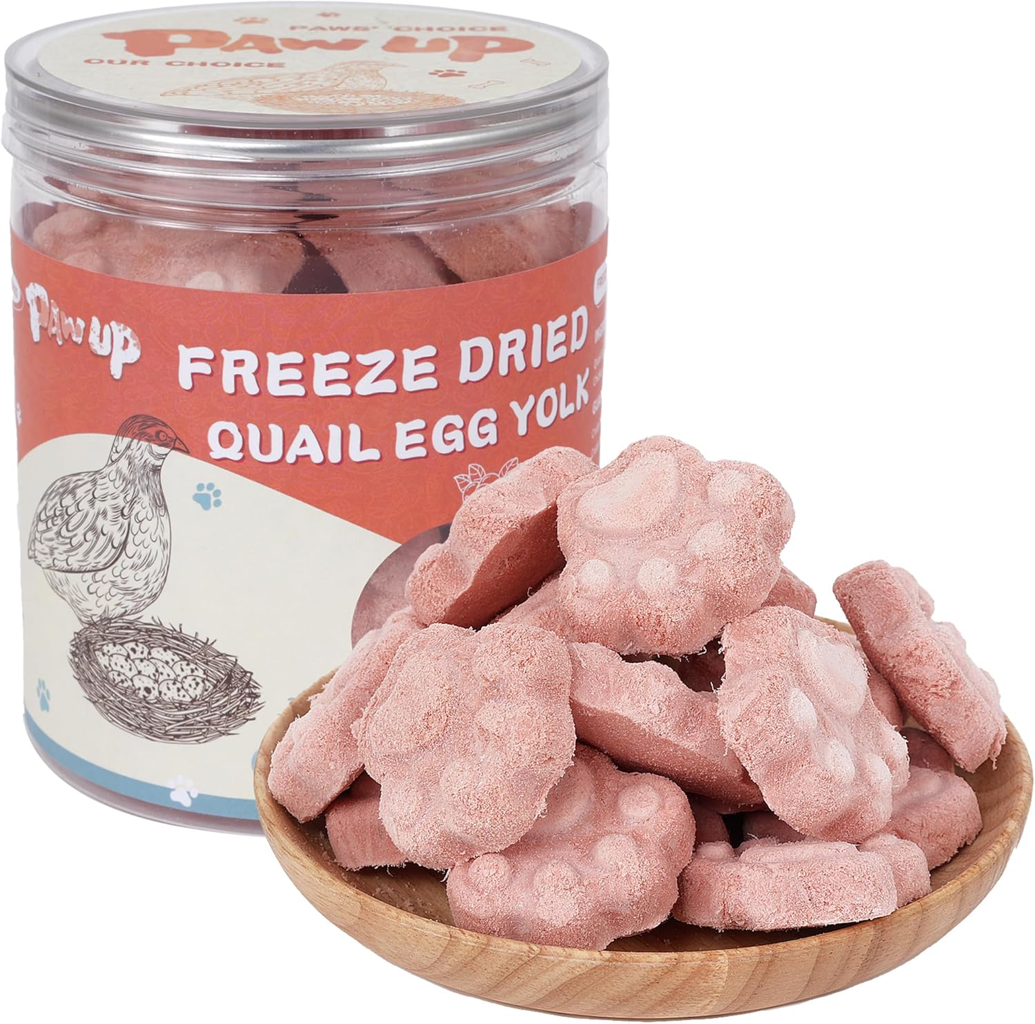 Pawup freeze dried quail egg yolk and cranberry pet treats front view