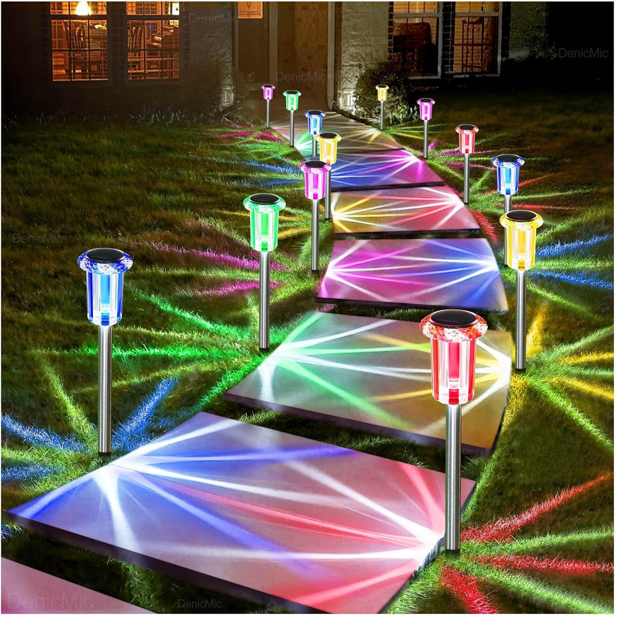 DenicMic Solar Lights Outdoor Waterproof 10 Pack Pathway Lights Cool White | Stake Lights for Yard Garden Driveway Walkway Outside Landscape Path Lights, Auto On/Off 6000K LED, Stainless Steel Pole - Image 10
