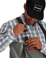 Simms waterproof waders built-in gravel guards and neoprene feet