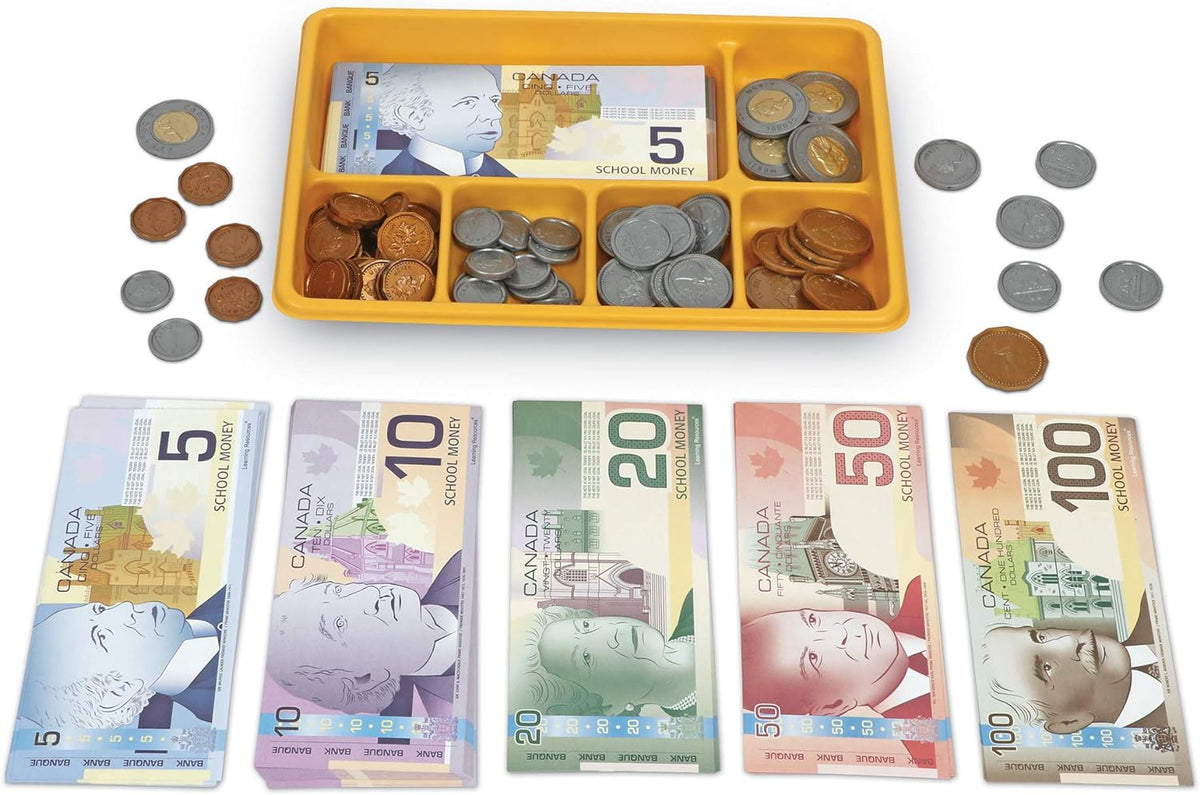 Learning Resources Canadian Currency X-Change Activity Set packaging and contents
