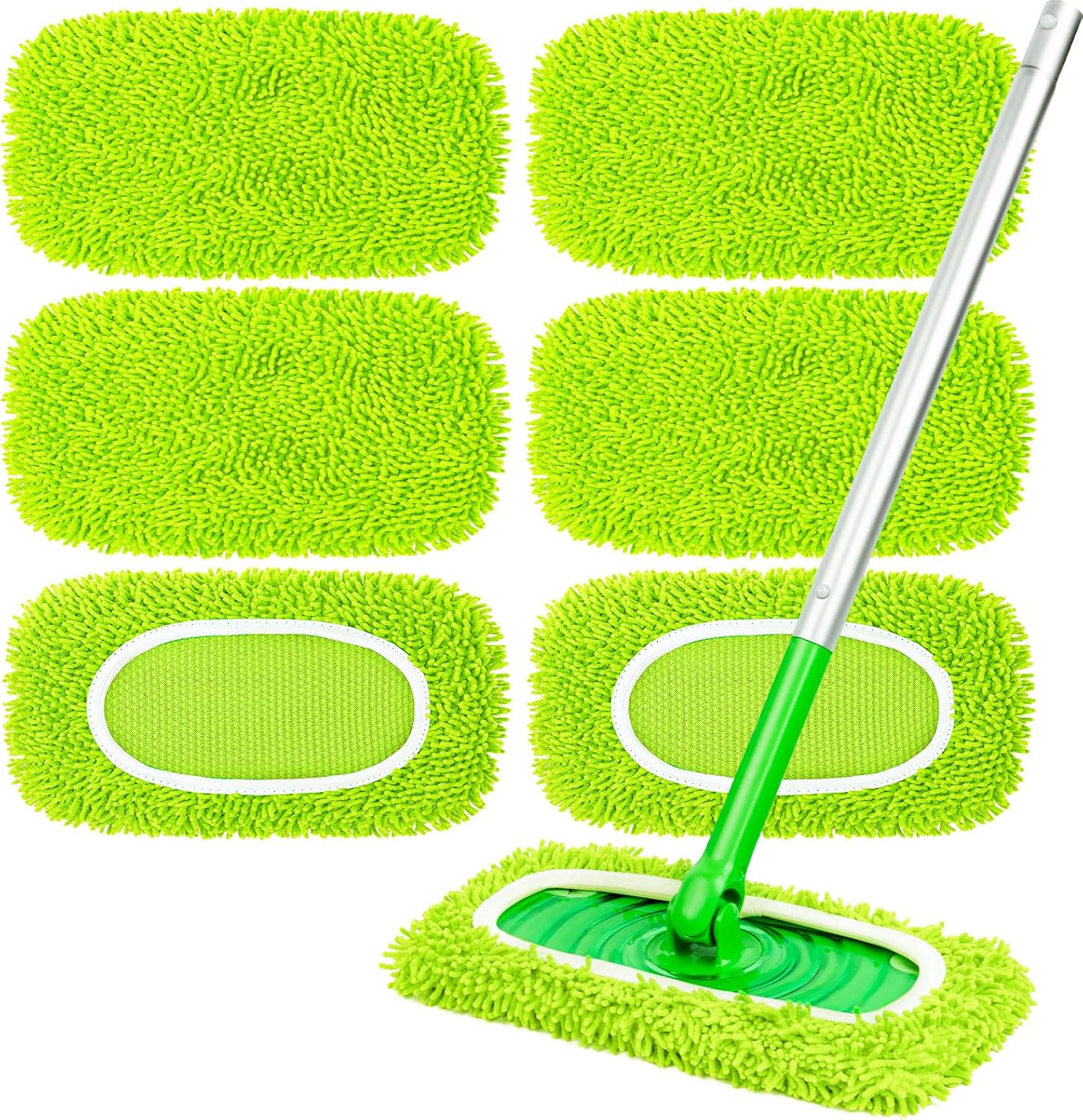 NXPPYY 6 pack reusable microfiber mop pads front view showing soft chenille texture