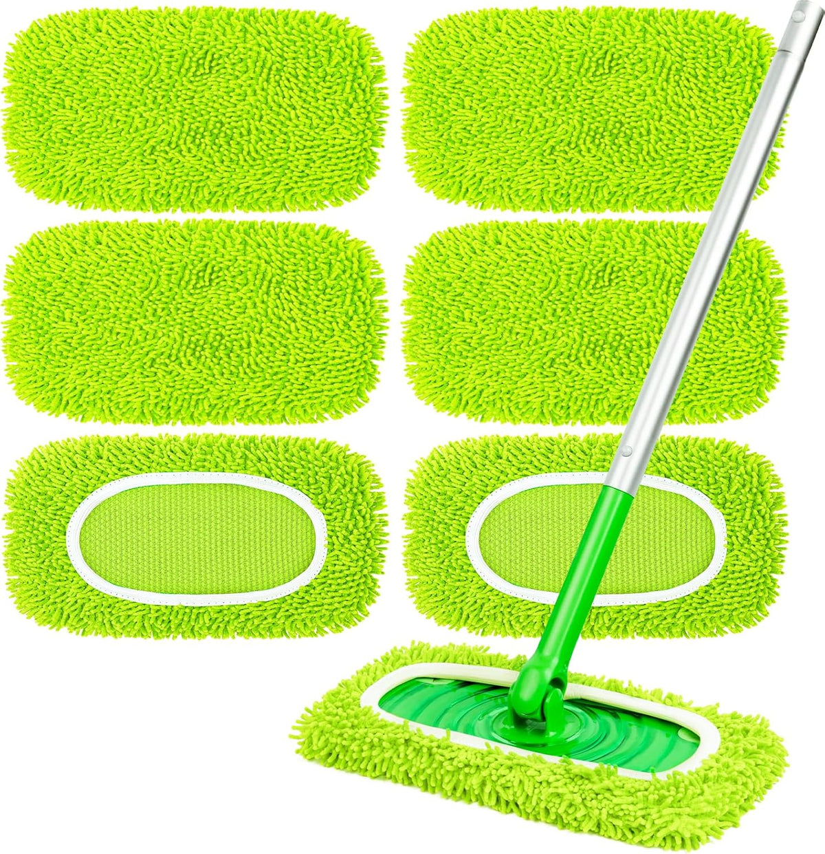 NXPPYY 6 pack reusable microfiber mop pads front view showing soft chenille texture