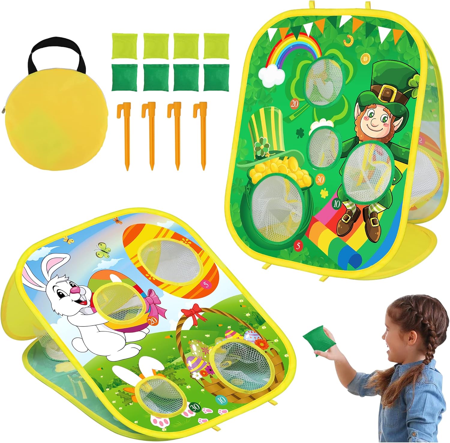 Malhaii 2 in 1 St Patricks Day and Easter bean bag toss game front view