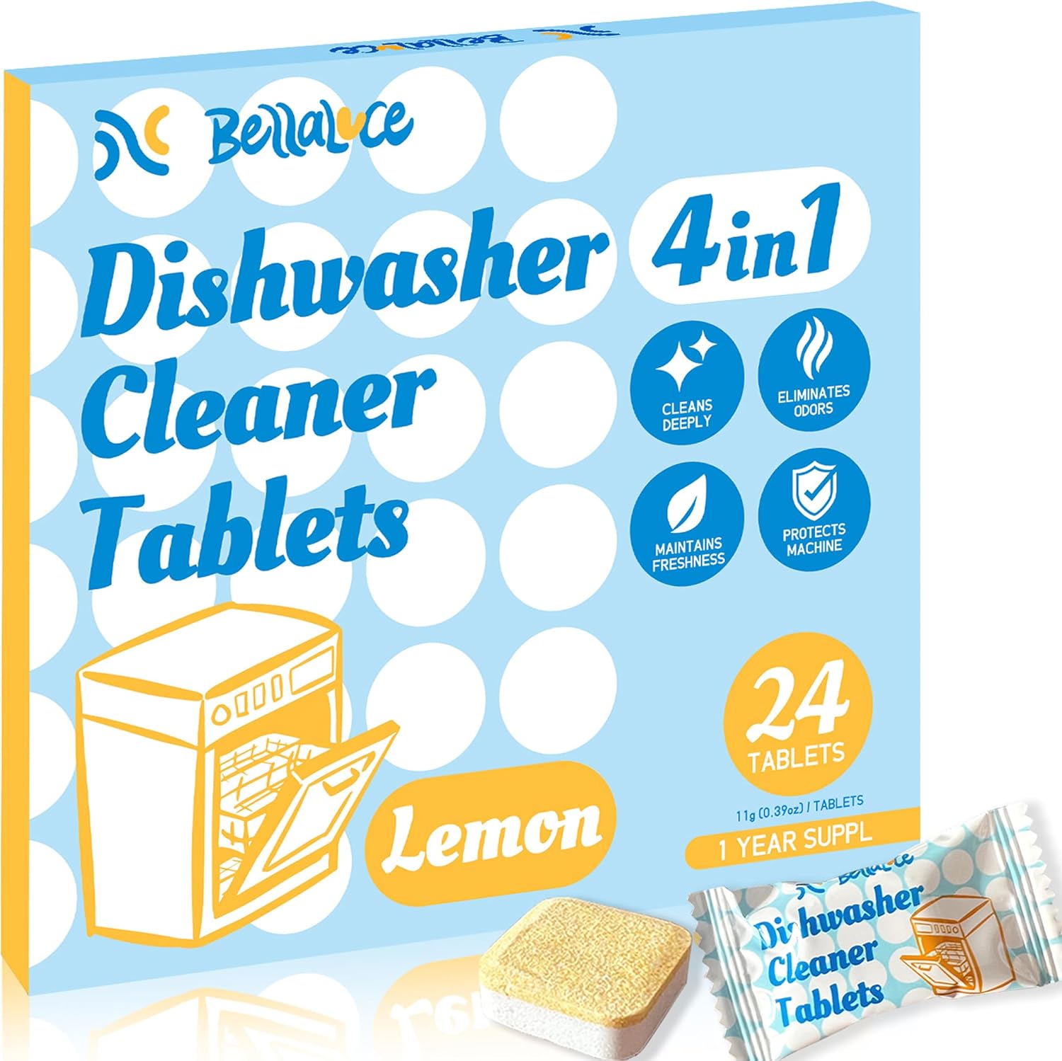 Bellaluce dishwasher cleaner tablets 24 pack front view