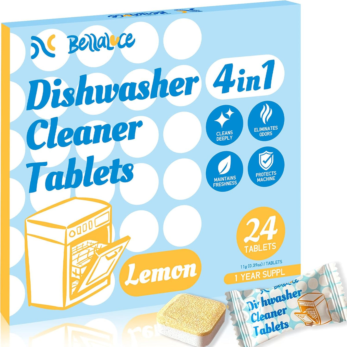 Bellaluce dishwasher cleaner tablets 24 pack front view