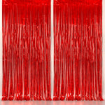 KatchOn XtraLarge Red Streamers Foil Fringe Backdrop front view for Valentine decorations.