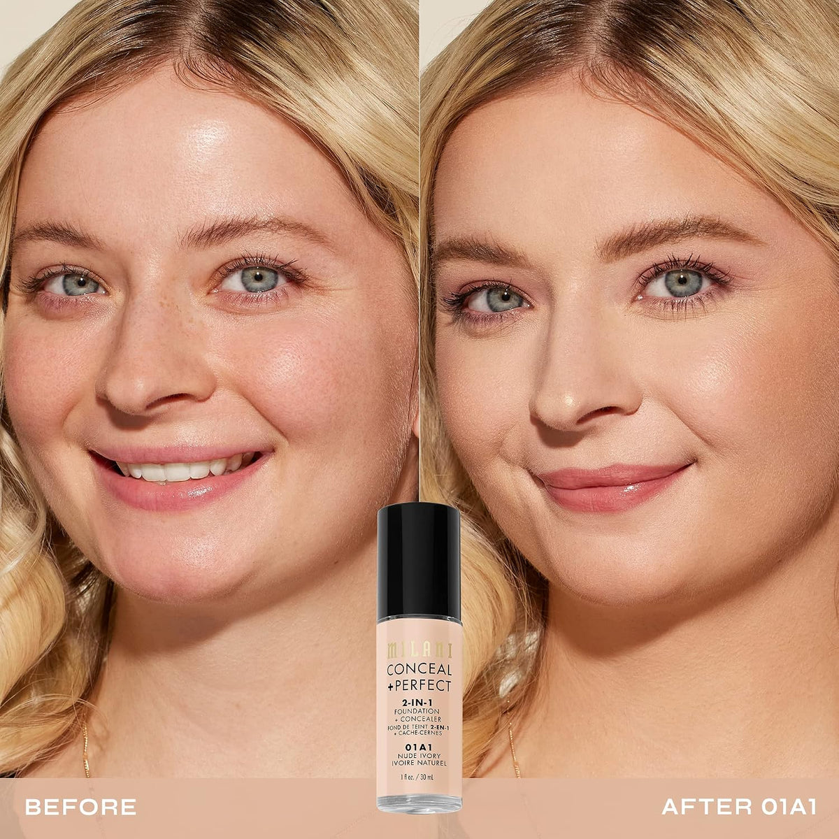 Milani Nude Ivory foundation pump applicator close up