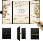 Darunaxy 70th birthday black and gold alternative guest book front view