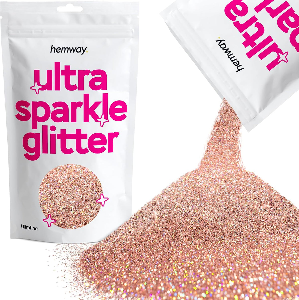 Hemway rose gold holographic glitter front view pouch packaging