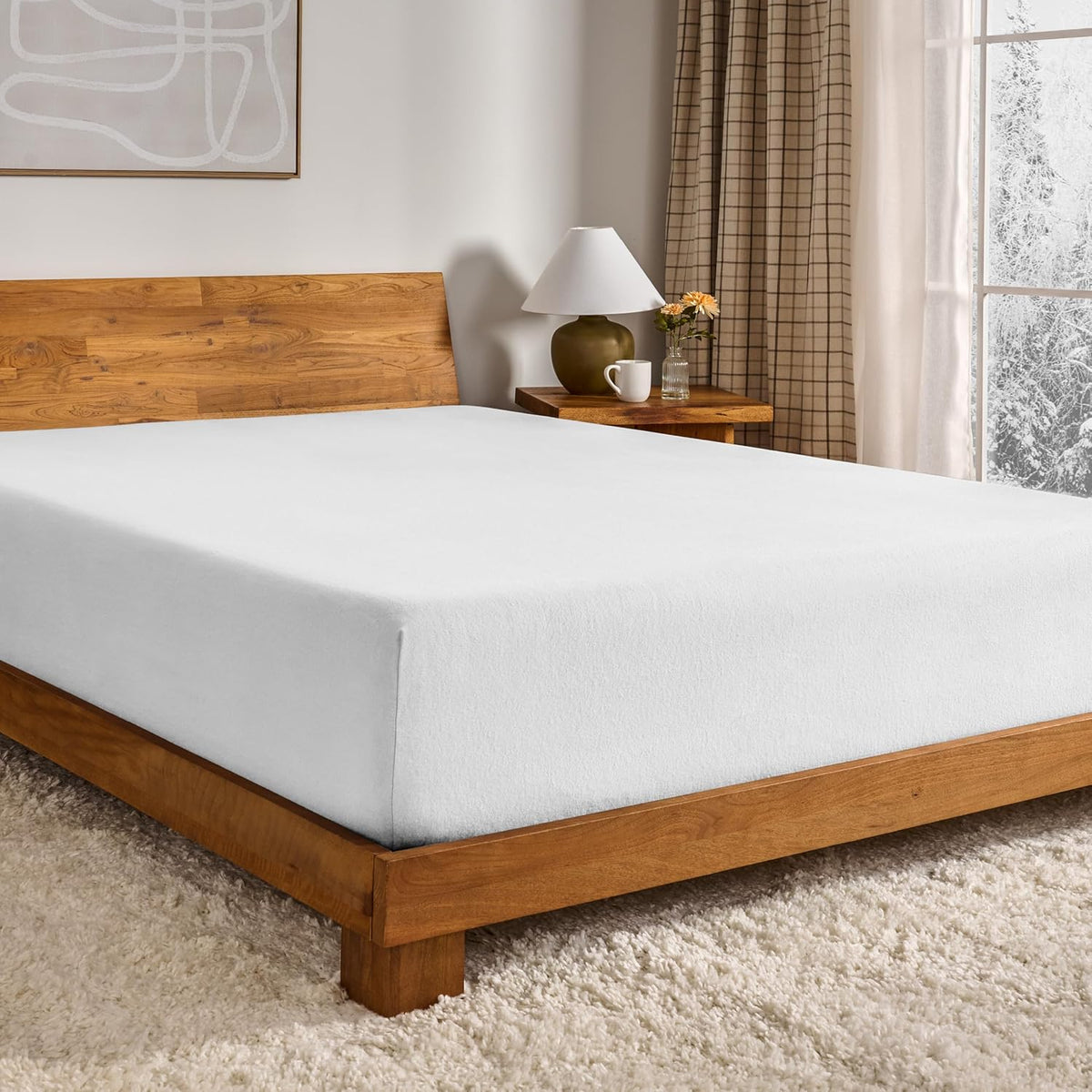 Bare Home flannel fitted bottom sheet folded front view
