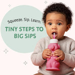 Leak-resistant eight fluid ounce trainer cup for bottle transition