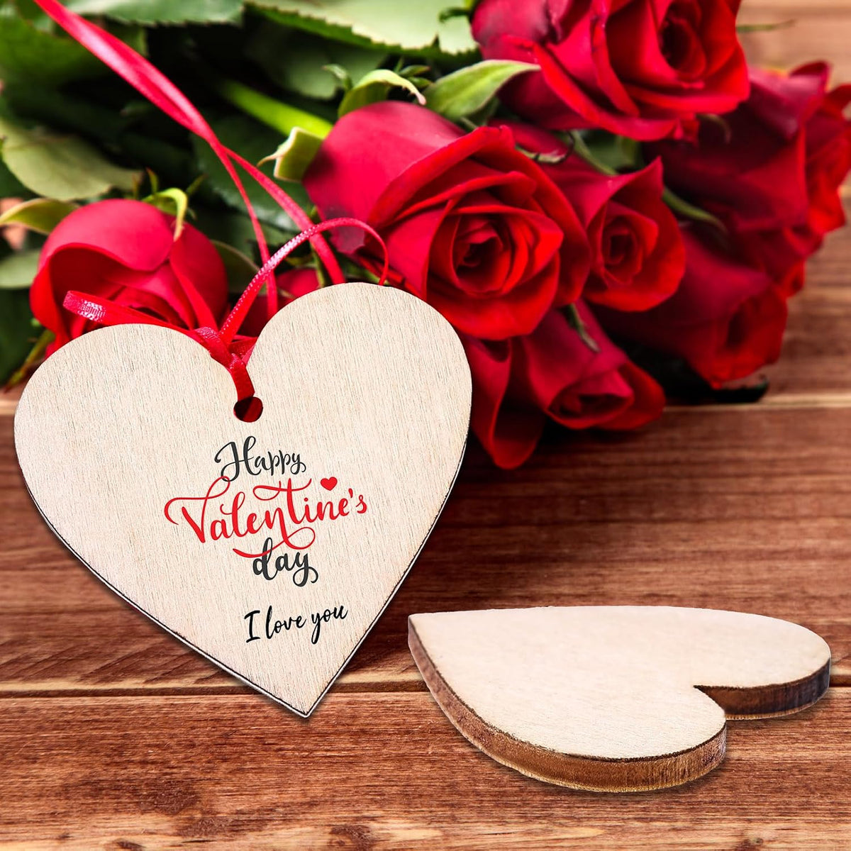 Wooden heart pieces used as custom gift tags