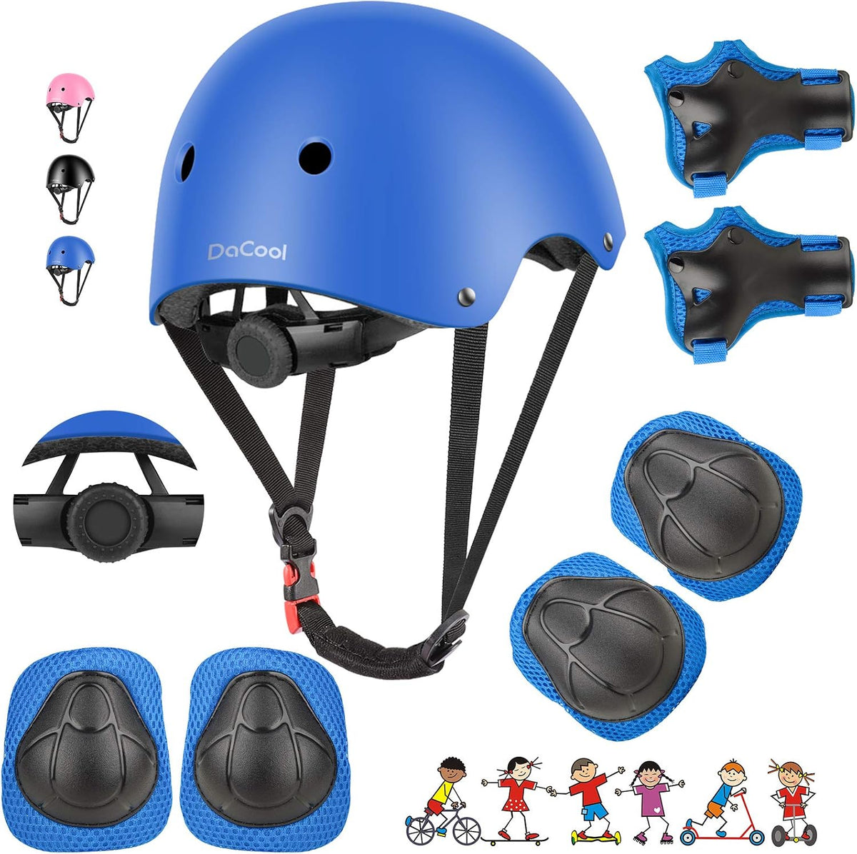 DaCool Kids Bike Helmet Set Skateboard Knee Pads - Kids Helmet Elbow Pads Wrist Guards Adjustable for 3~10yrs Girl Boy Kids Protective Gear Set for Sport Cycling Bike Roller Skating Scooter - Image 9