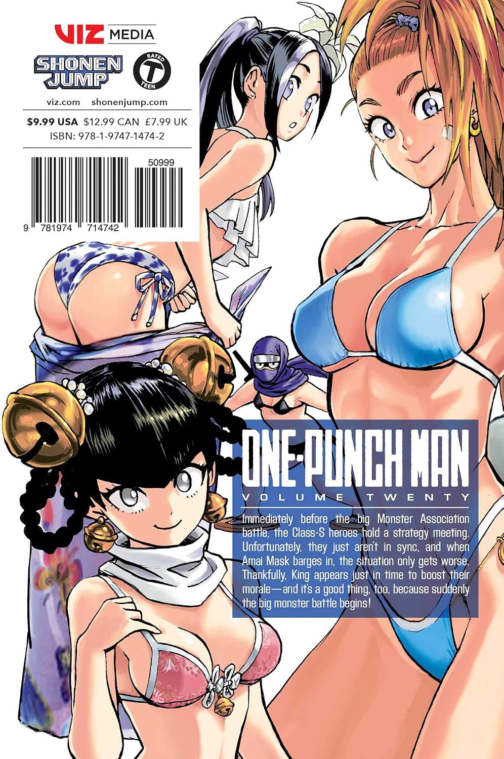 Back cover and spine details of One-Punch Man Vol 20 manga paperback edition.