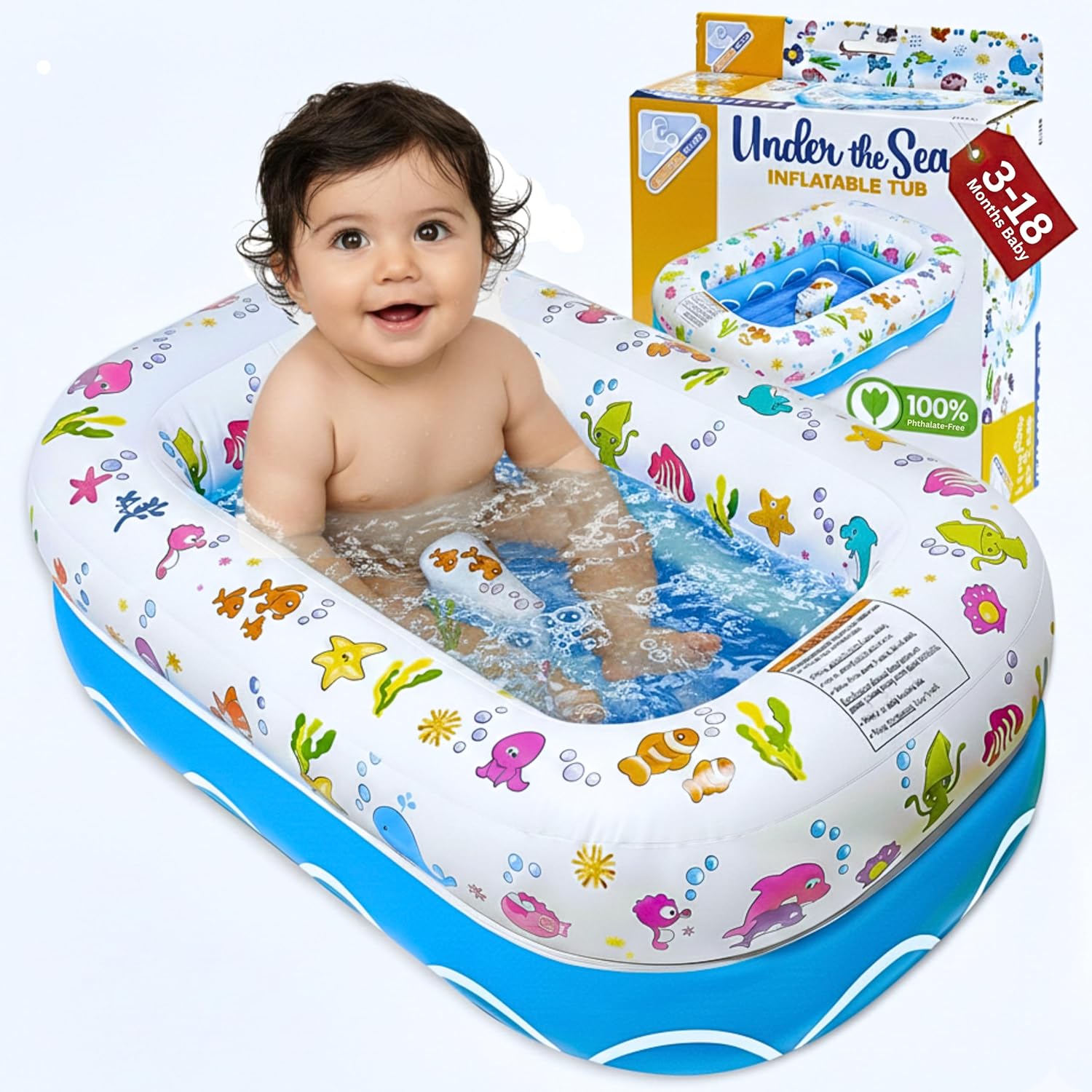 Mommy's Helper Inflatable Under The Sea Baby Bathtub front view for infants