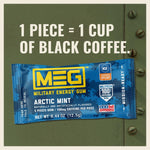 Meg Military Energy Gum single pack showing individual chewing pieces