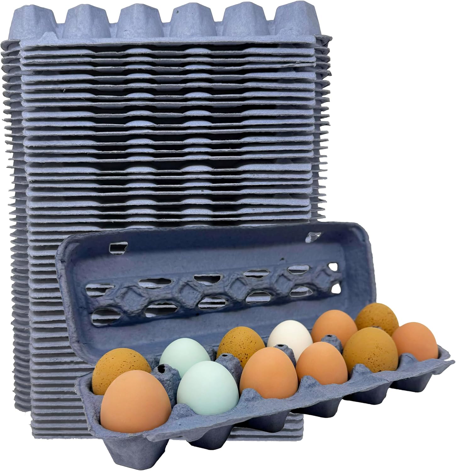 Pecking Order Blue Paper Pulp Egg Cartons 50 Pack front view eco friendly egg storage