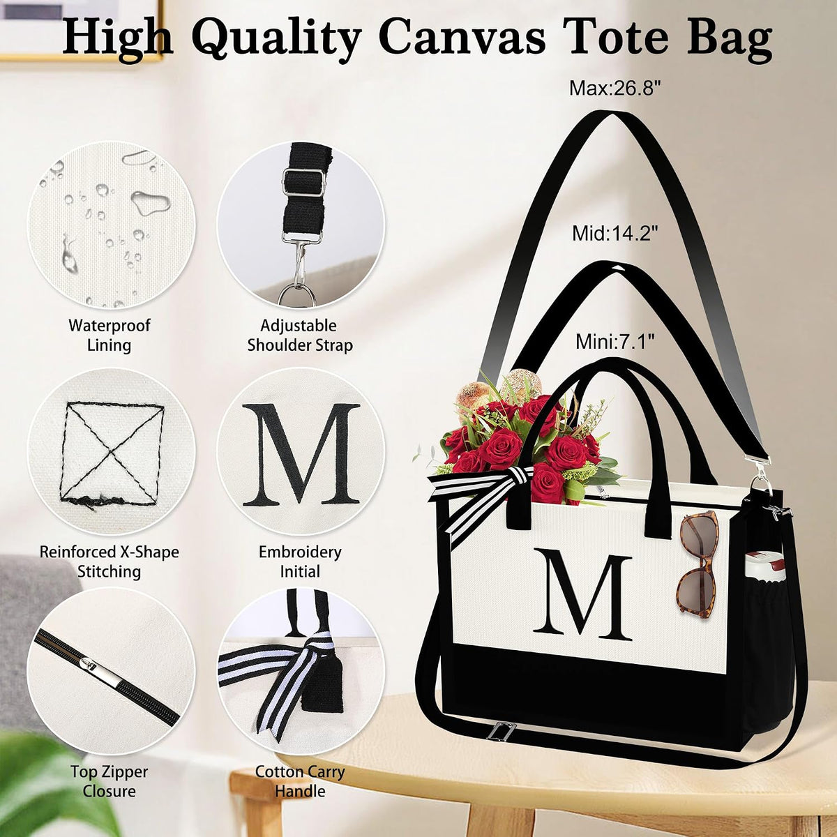 YOOLIFE canvas tote bag shown with adjustable shoulder strap