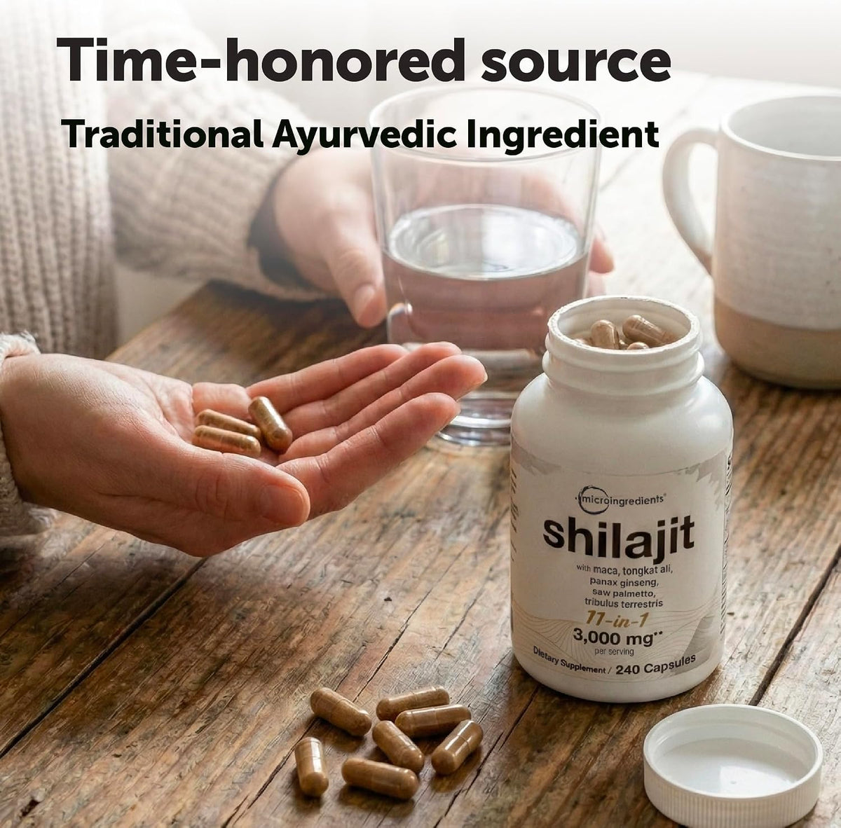 Micro Ingredients Shilajit herbal extract supplement capsule close-up