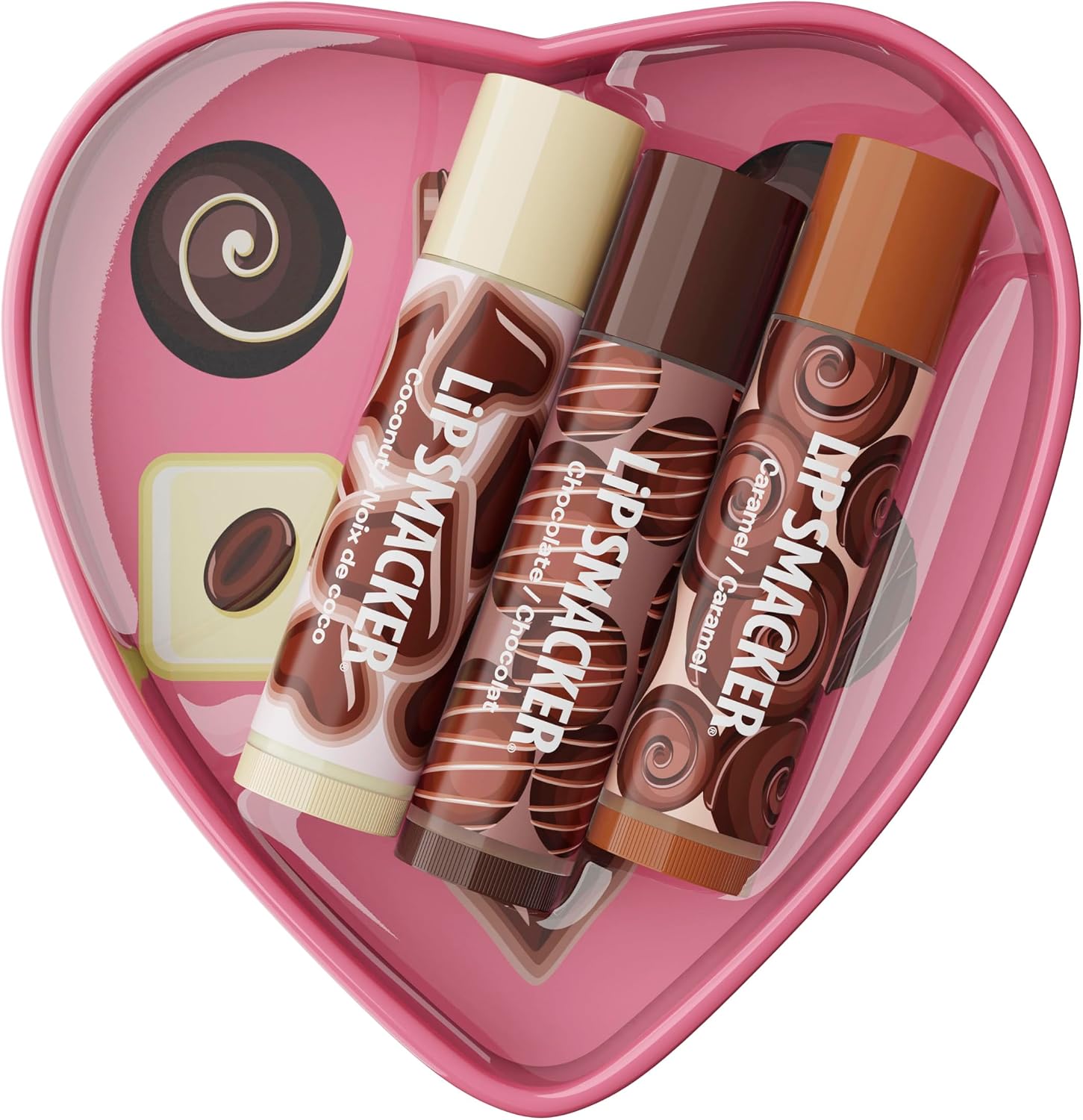 Lip Smacker Valentine's Day Chocolate Deluxe Heart Tin Lip Balm Trio front view