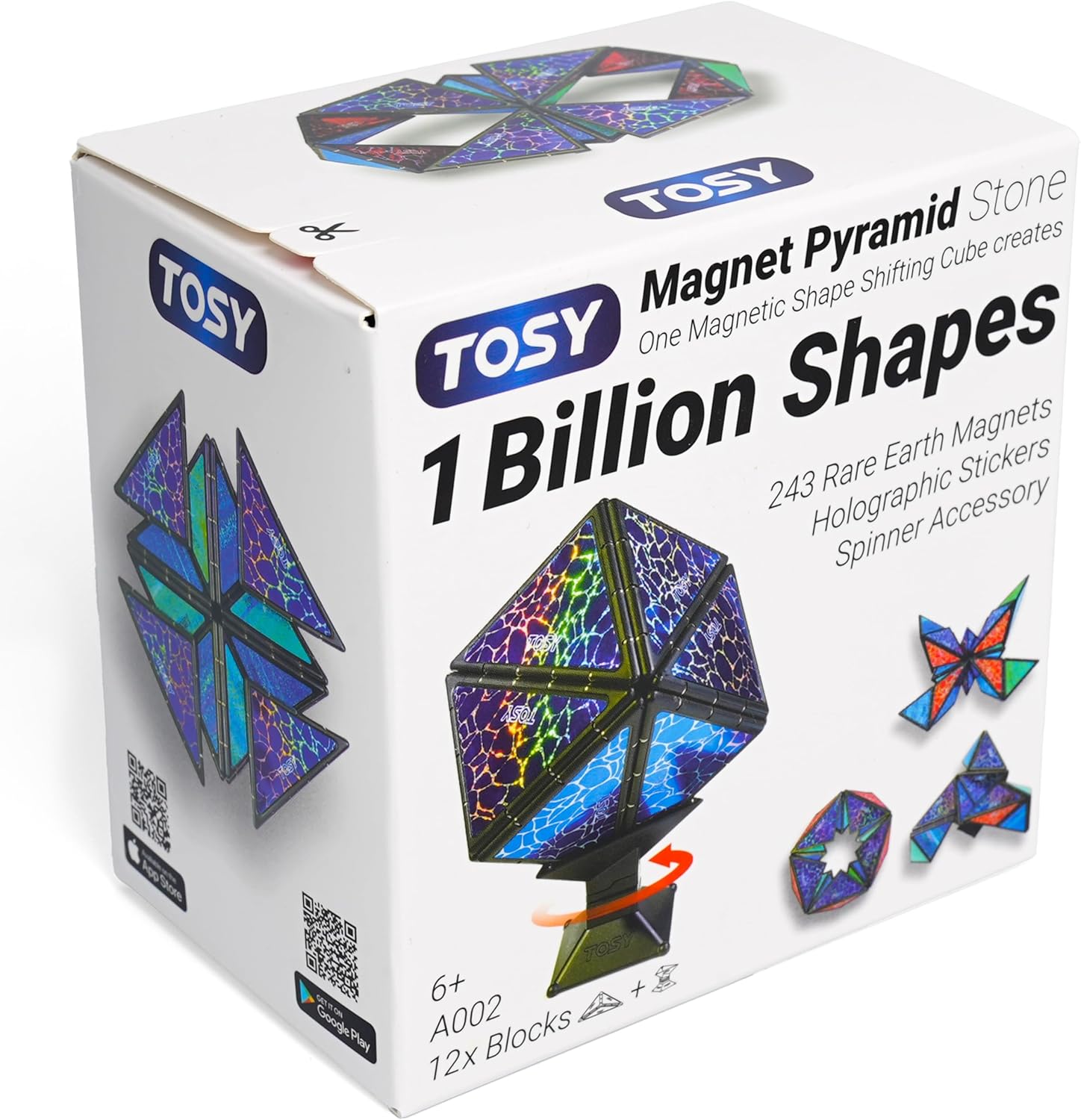 Tosy Magnet Pyramid Stone front view showing holographic cube
