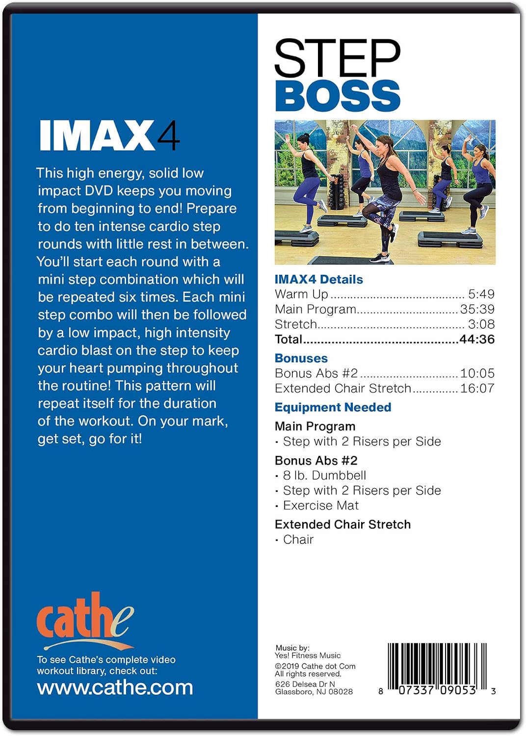 Cathe Friedrich step aerobics DVD back cover overview and track listing