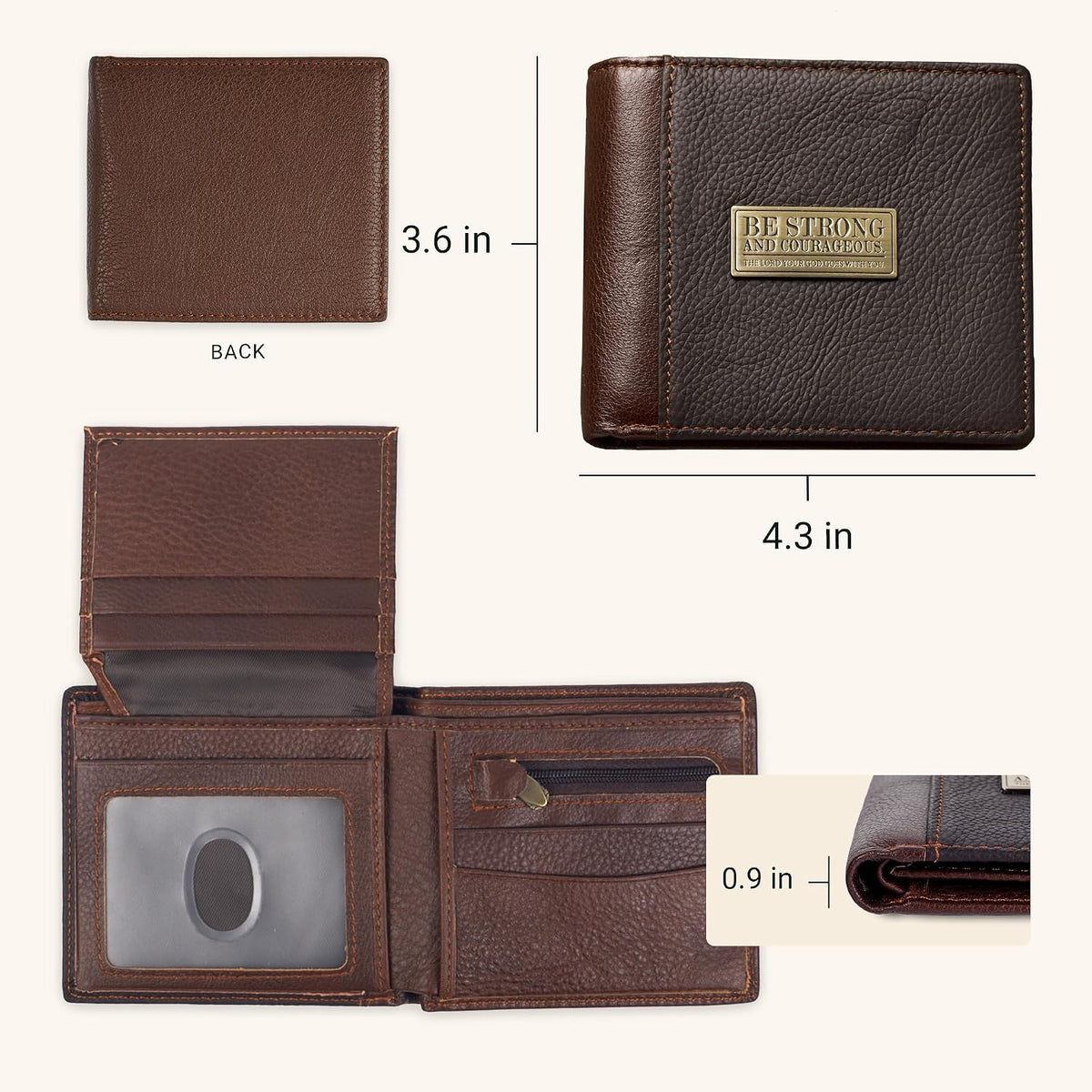 Christian Art Gifts men's leather wallet open showing card slots