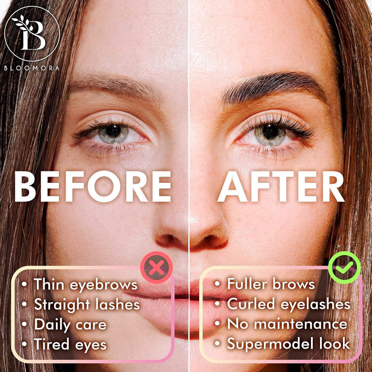 Bloomora 2-in-1 lash and brow kit bottles and solutions