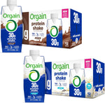 Orgain High Protein Shake Bundle Chocolate Fudge and Vanilla Bean front view bottles.