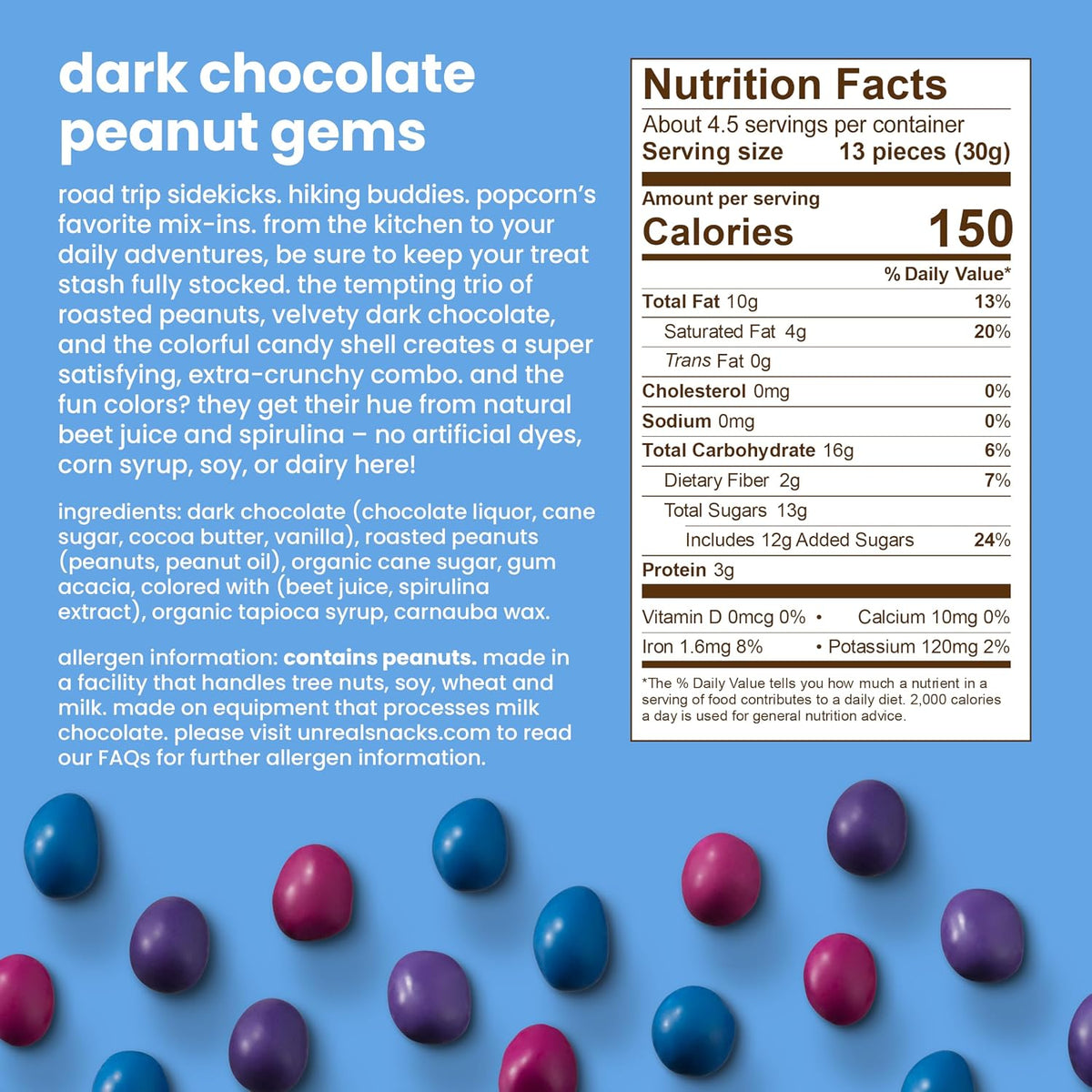 UNREAL less sugar dark chocolate peanut butter cups package display.