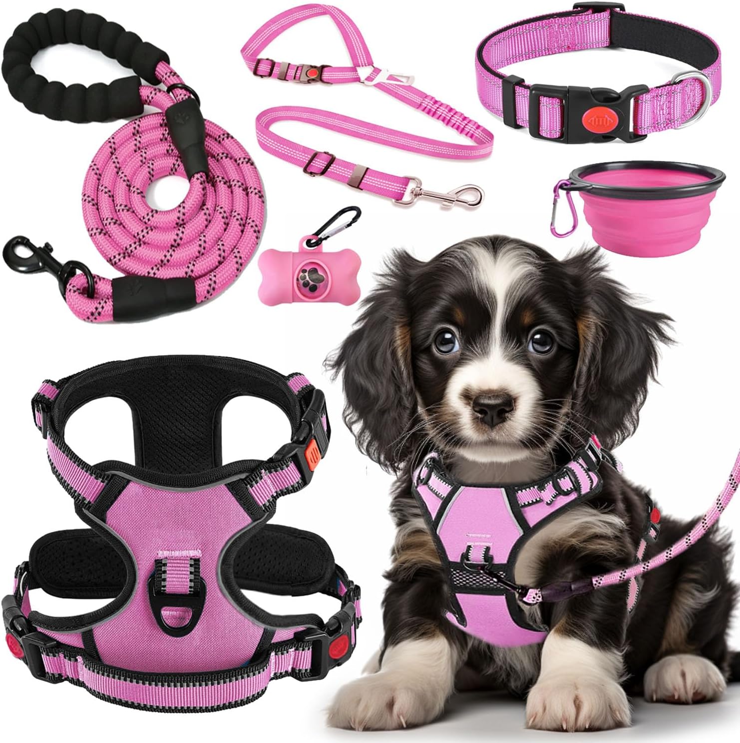 Lobeve no pull dog harness and leash set in pink front view