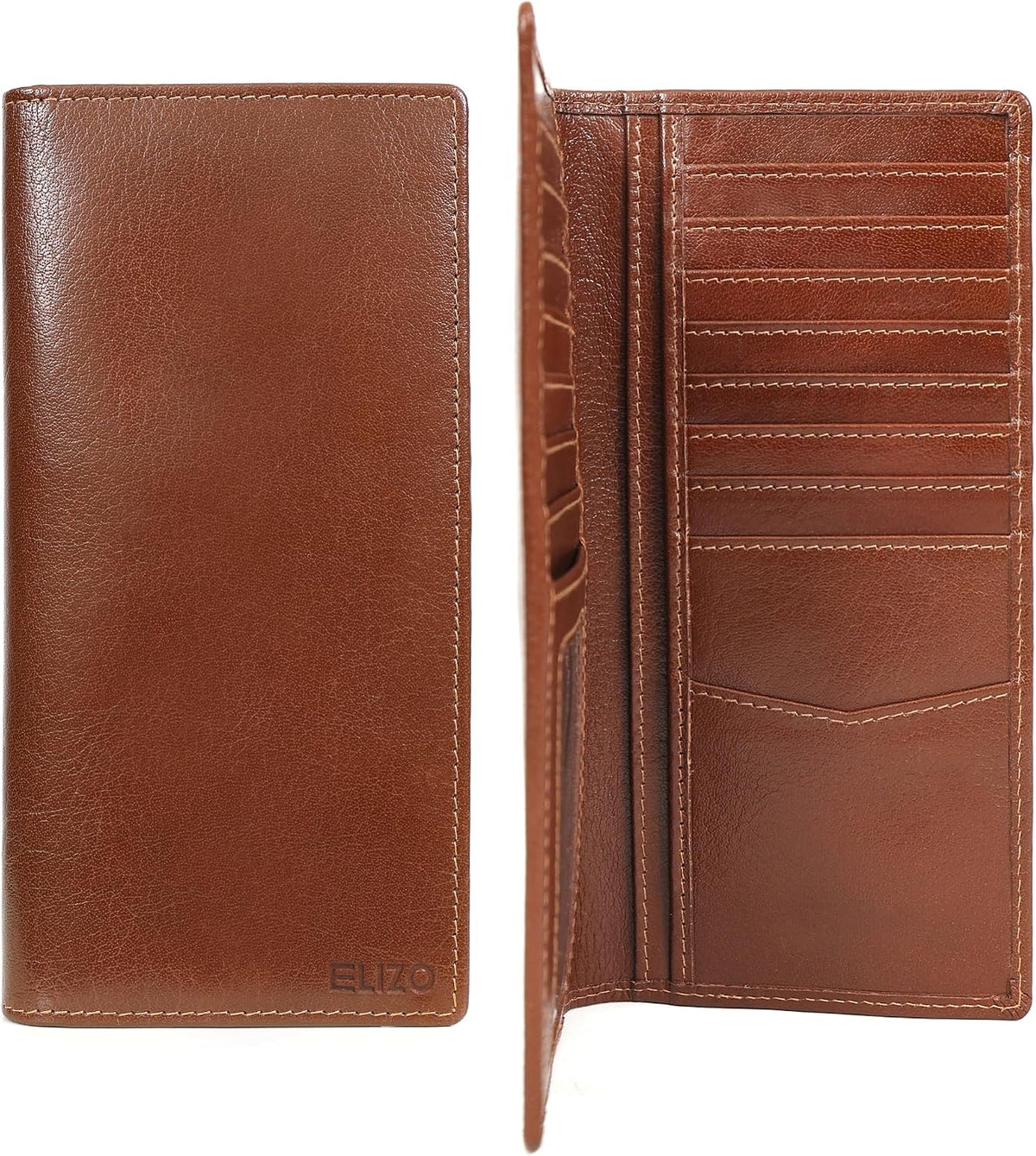 ELIZO whiskey leather checkbook wallet lifestyle shot