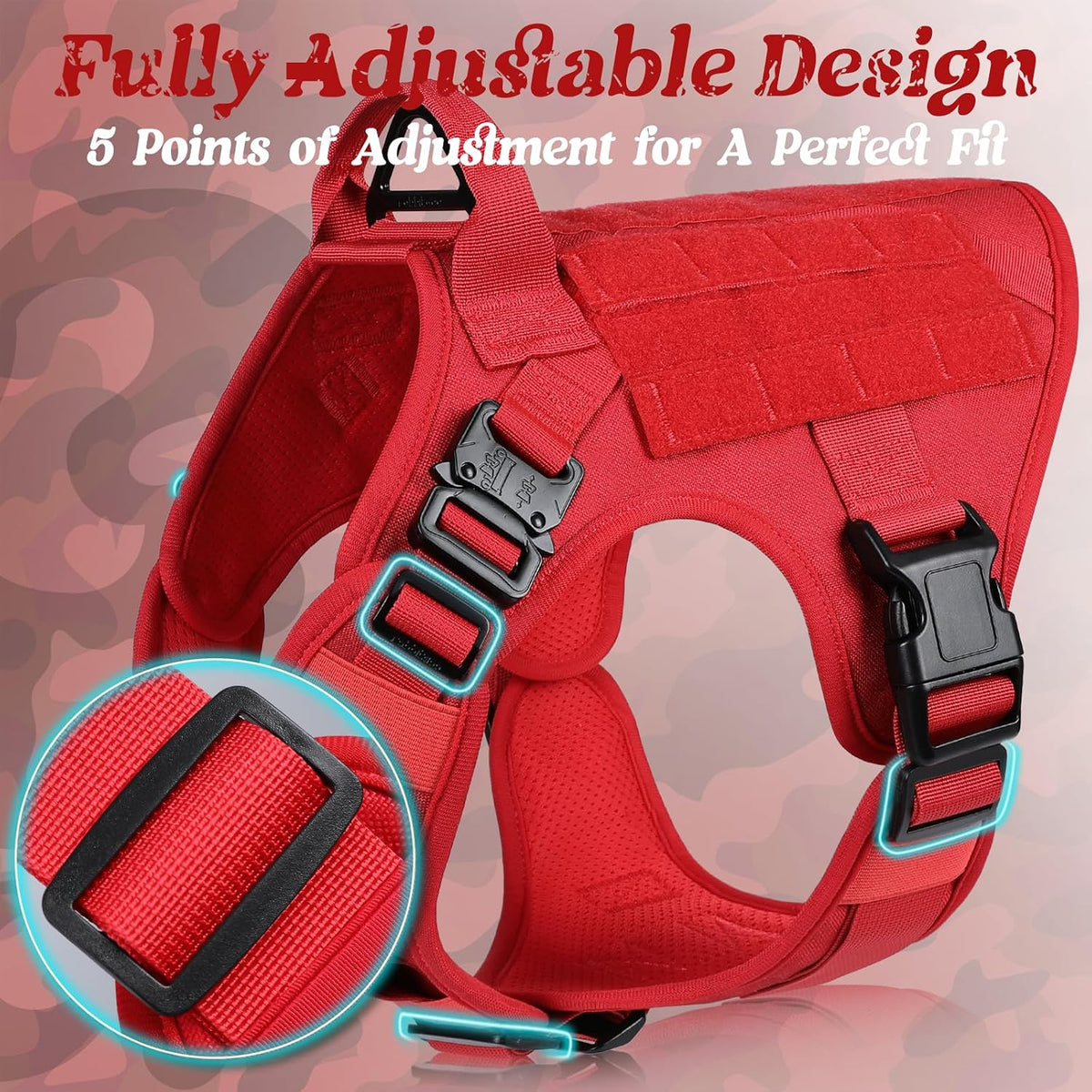 Adjustable belly straps and quick-release buckle closure system.