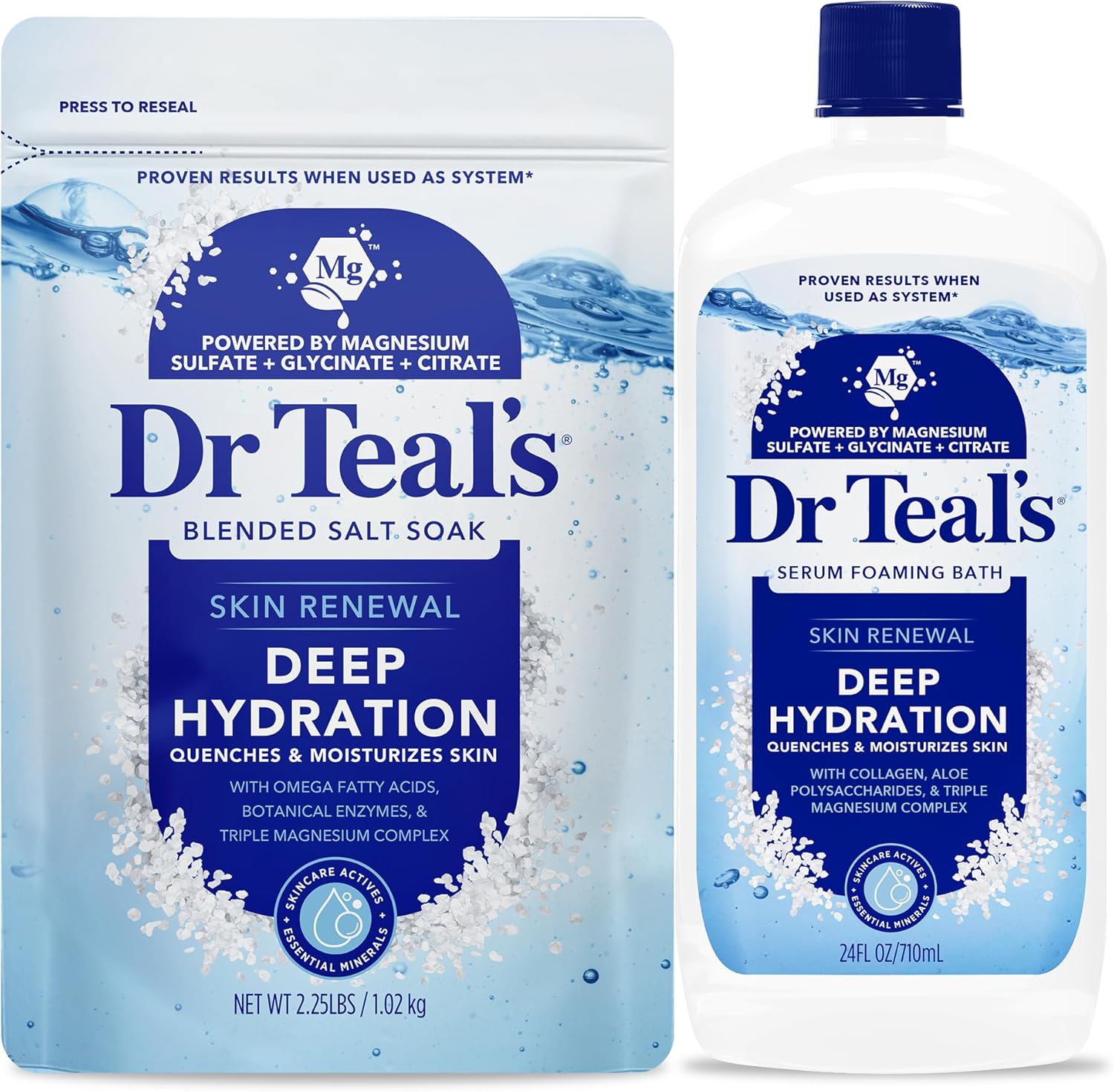 Dr Teal's Skin Renewal Deep Hydration Salt and Foaming Bath Combo Pack front view authentic imported skincare