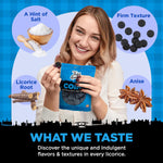 Back of the Gustaf's Dutch licorice bag detailing non GMO ingredients and product information.