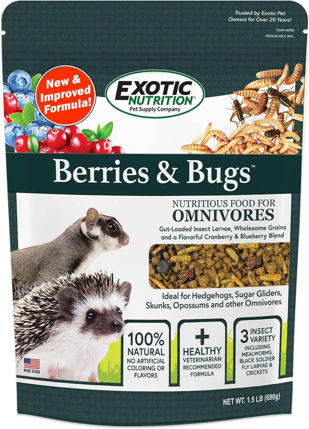 Exotic Nutrition Berries and Bugs nutritional diet for sugar gliders