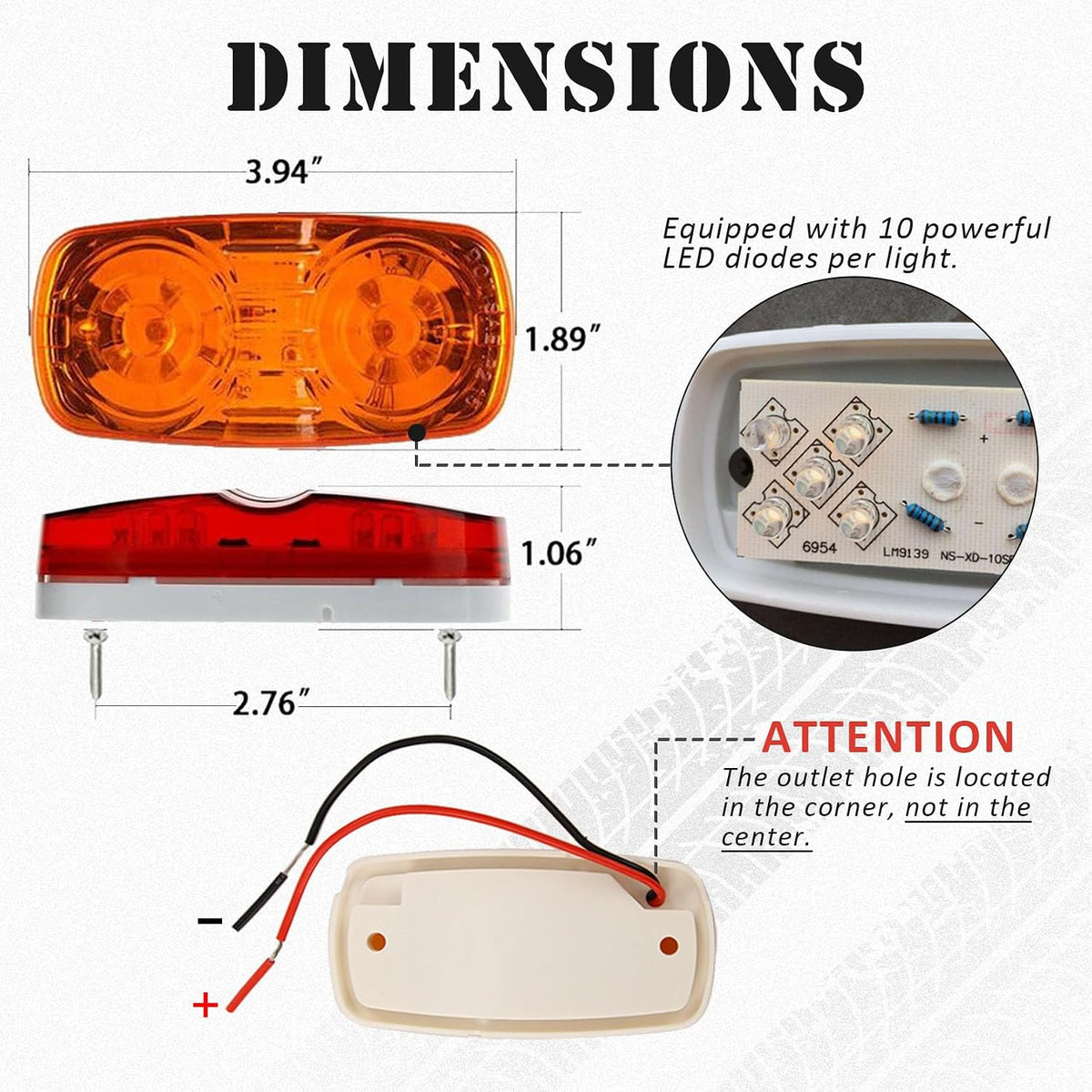 New Sun 10 LED clearance light red lens side profile