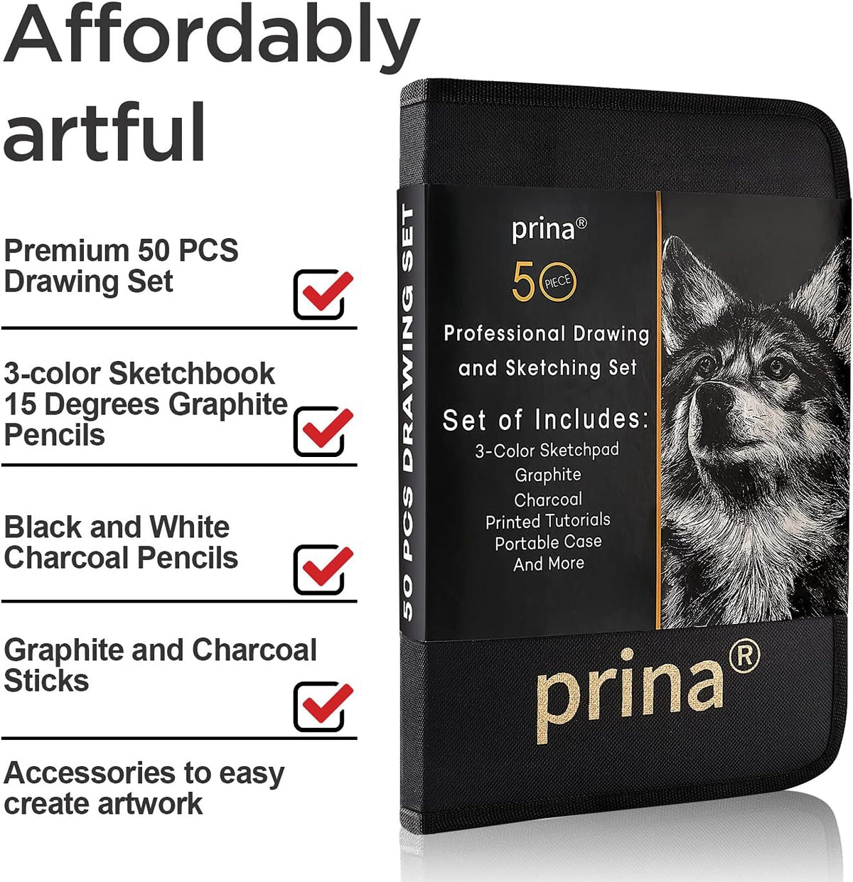 Prina artist sketching supplies close up of graduated graphite pencils