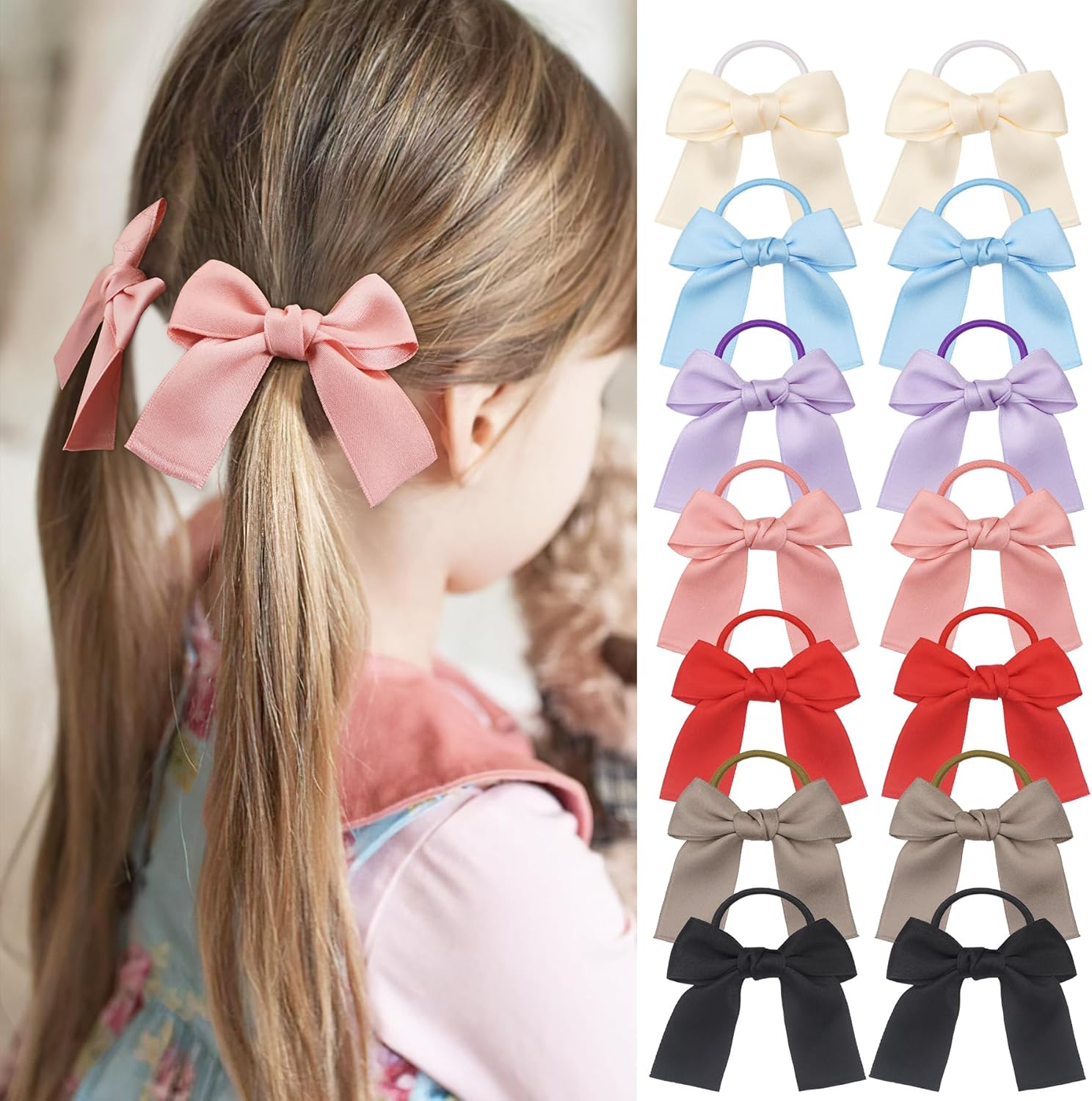 Ayesha ribbon bow hair ties and elastic bands 14 piece set front view