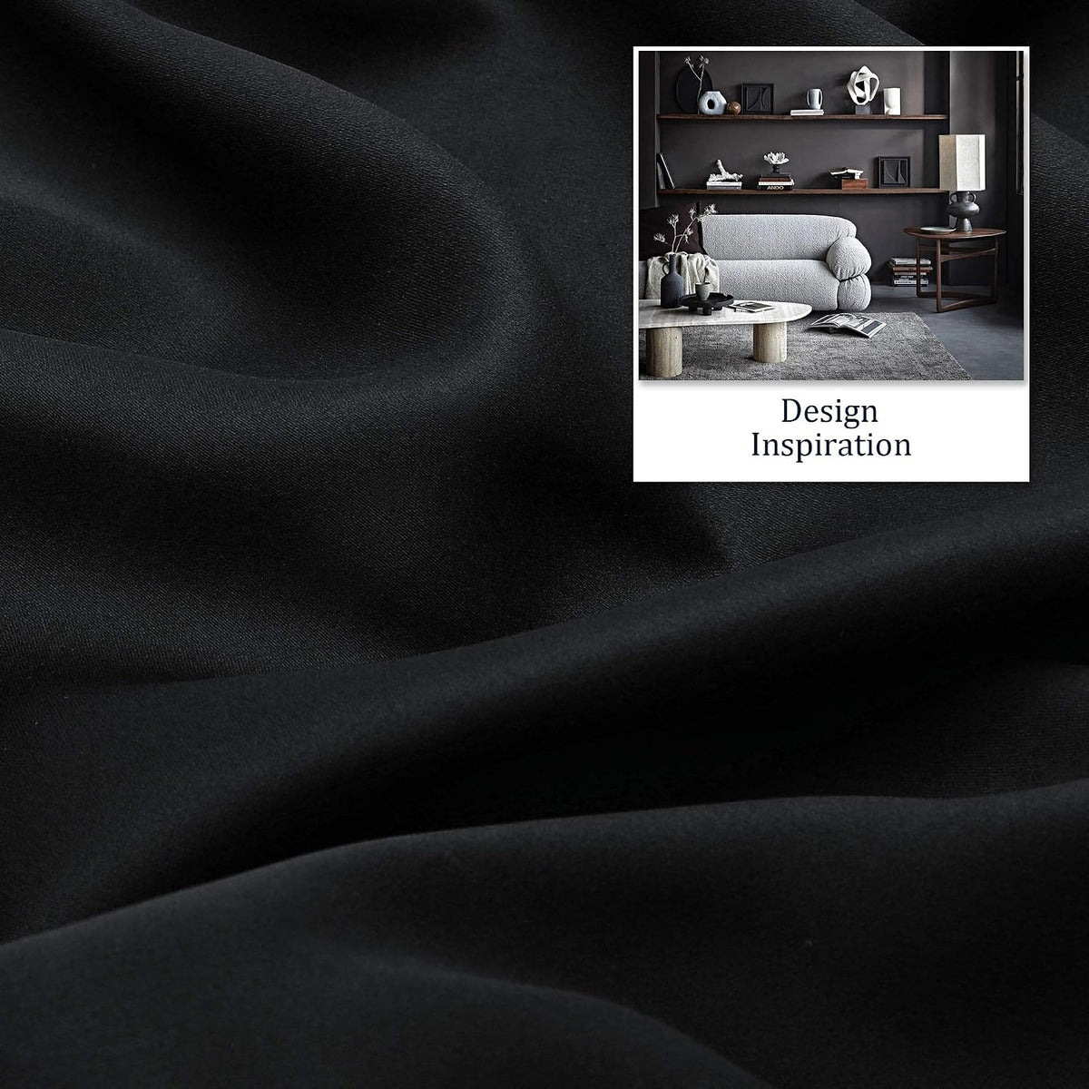DUALIFE black curtains hanging on window rod display
