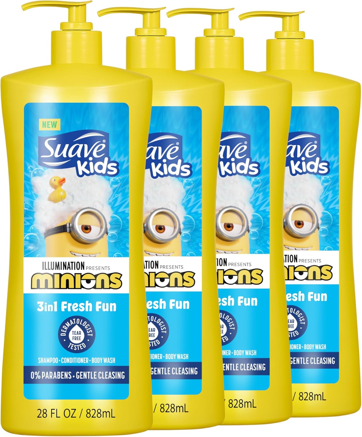 Suave Kids Minions 3-In-1 Shampoo, Conditioner, and Body Wash, For Tear-Free and Gentle Cleansing, 28 oz(Pack of 4) - Image 1